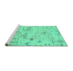 Sideview of Machine Washable Abstract Turquoise Modern Area Rugs, wshabs2669turq