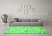 Machine Washable Abstract Emerald Green Modern Area Rugs in a Living Room,, wshabs2669emgrn