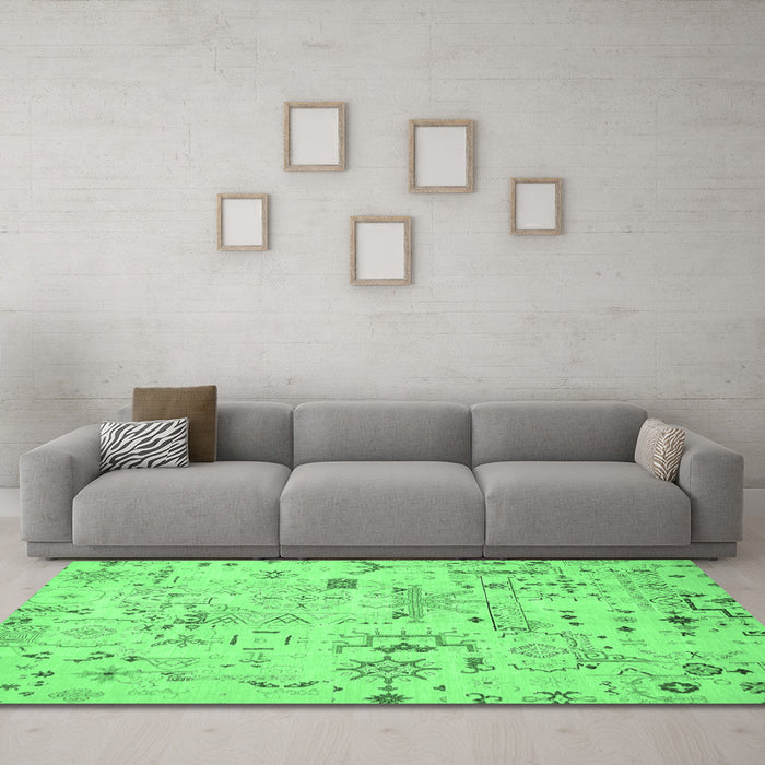 Machine Washable Abstract Emerald Green Modern Area Rugs in a Living Room,, wshabs2669emgrn