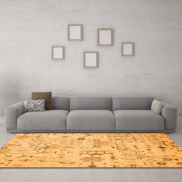 Machine Washable Abstract Orange Modern Area Rugs in a Living Room, wshabs2669org