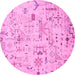 Round Machine Washable Abstract Pink Modern Rug, wshabs2669pnk