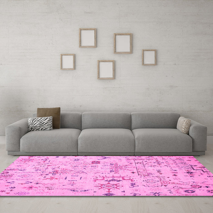 Machine Washable Abstract Pink Modern Rug in a Living Room, wshabs2669pnk