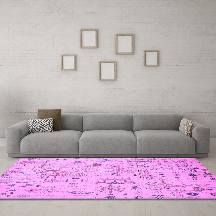 Machine Washable Abstract Purple Modern Area Rugs in a Living Room, wshabs2669pur