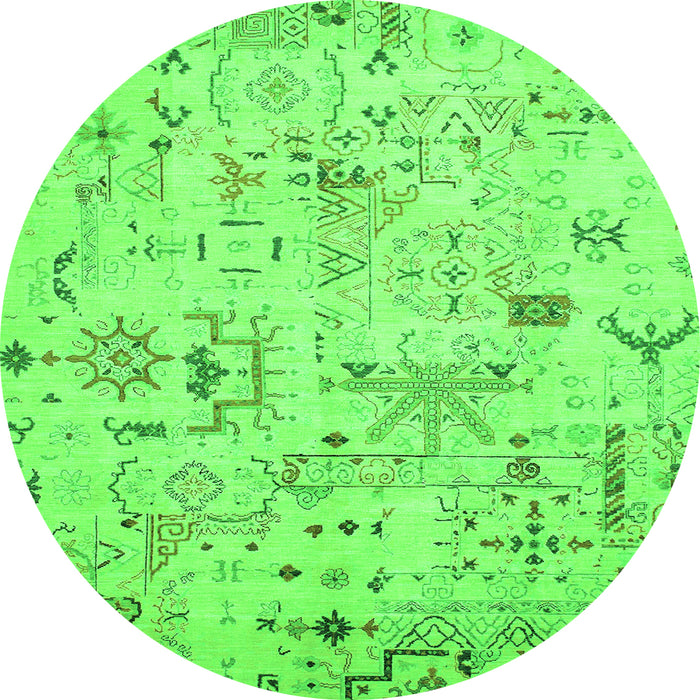 Round Machine Washable Abstract Green Modern Area Rugs, wshabs2669grn