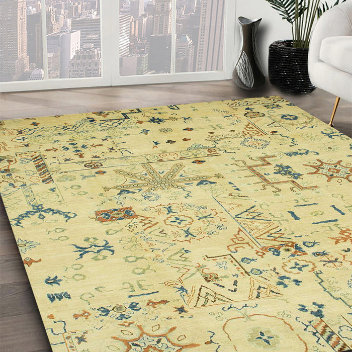 Machine Washable Abstract Brass Green Rug in a Family Room, wshabs2669
