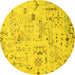 Round Abstract Yellow Modern Rug, abs2669yw