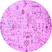 Round Machine Washable Abstract Purple Modern Area Rugs, wshabs2669pur