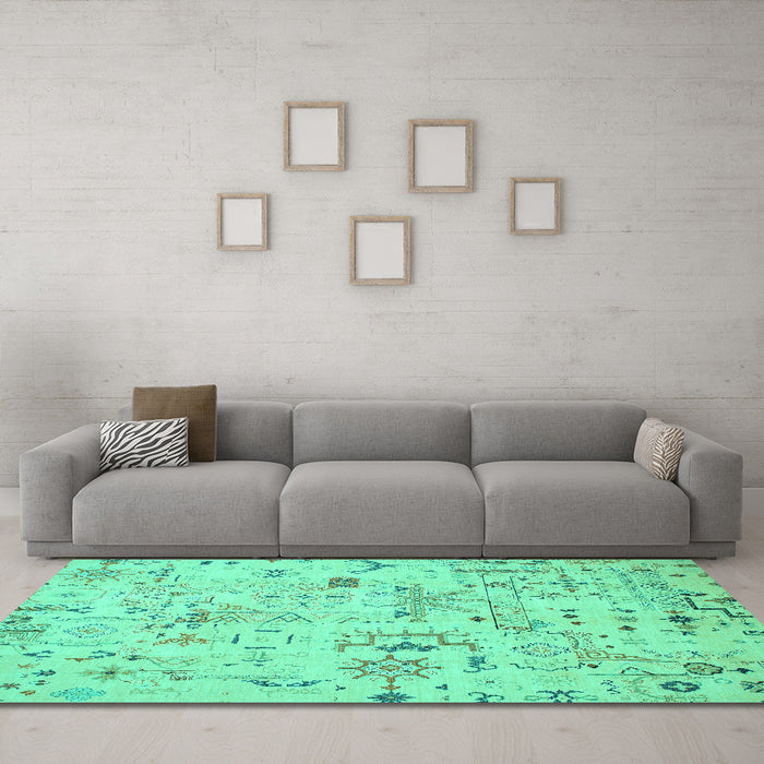 Machine Washable Abstract Turquoise Modern Area Rugs in a Living Room,, wshabs2669turq