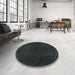 Round Machine Washable Abstract Gunmetal Green Rug in a Office, wshabs2670