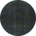 Round Machine Washable Abstract Gunmetal Green Rug, wshabs2670