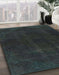 Abstract Gunmetal Green Persian Rug in Family Room, abs2670