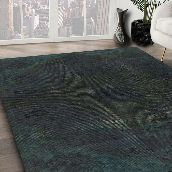 Machine Washable Abstract Gunmetal Green Rug in a Family Room, wshabs2670