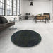 Round Abstract Gunmetal Green Persian Rug in a Office, abs2670