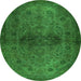 Round Machine Washable Abstract Green Modern Area Rugs, wshabs2671grn