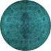 Round Abstract Turquoise Modern Rug, abs2671turq