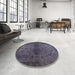 Round Machine Washable Abstract Plum Purple Rug in a Office, wshabs2671