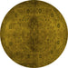 Round Abstract Yellow Modern Rug, abs2671yw