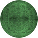 Round Machine Washable Abstract Emerald Green Modern Area Rugs, wshabs2671emgrn