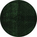 Round Machine Washable Abstract Emerald Green Modern Area Rugs, wshabs2672emgrn