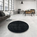 Round Machine Washable Abstract Gunmetal Green Rug in a Office, wshabs2672