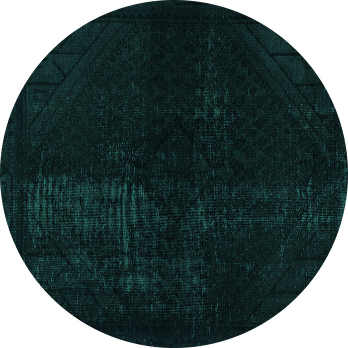 Round Machine Washable Abstract Turquoise Modern Area Rugs, wshabs2672turq