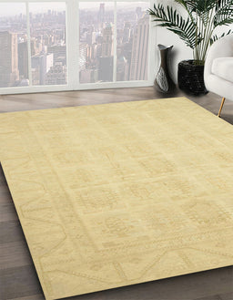 Abstract Chrome Gold Yellow Oriental Rug in Family Room, abs2673