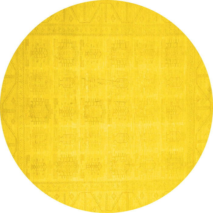 Round Machine Washable Oriental Yellow Traditional Rug, wshabs2673yw
