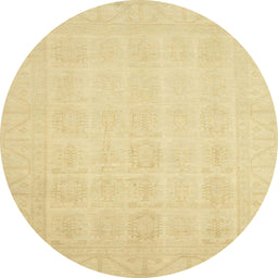 Round Abstract Chrome Gold Yellow Oriental Rug, abs2673