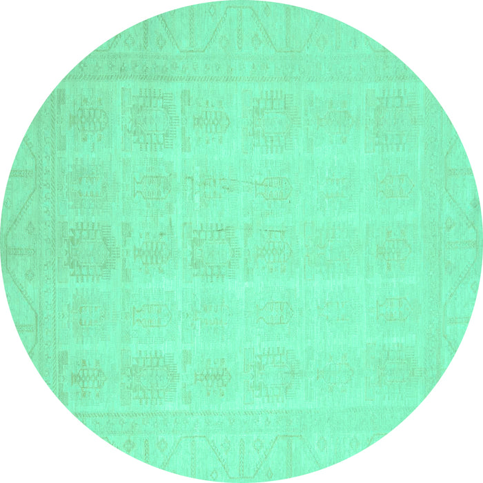 Round Machine Washable Oriental Turquoise Traditional Area Rugs, wshabs2673turq