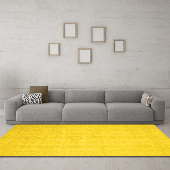 Machine Washable Oriental Yellow Traditional Rug in a Living Room, wshabs2673yw