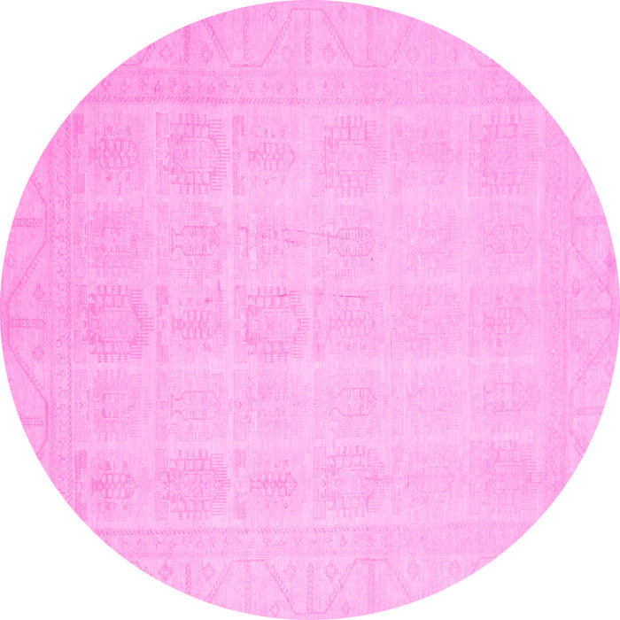 Round Machine Washable Oriental Pink Traditional Rug, wshabs2673pnk