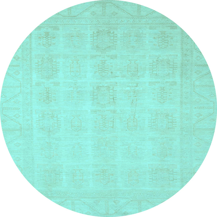 Round Oriental Light Blue Traditional Rug, abs2673lblu
