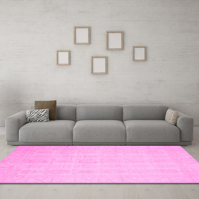 Machine Washable Oriental Pink Traditional Rug in a Living Room, wshabs2673pnk
