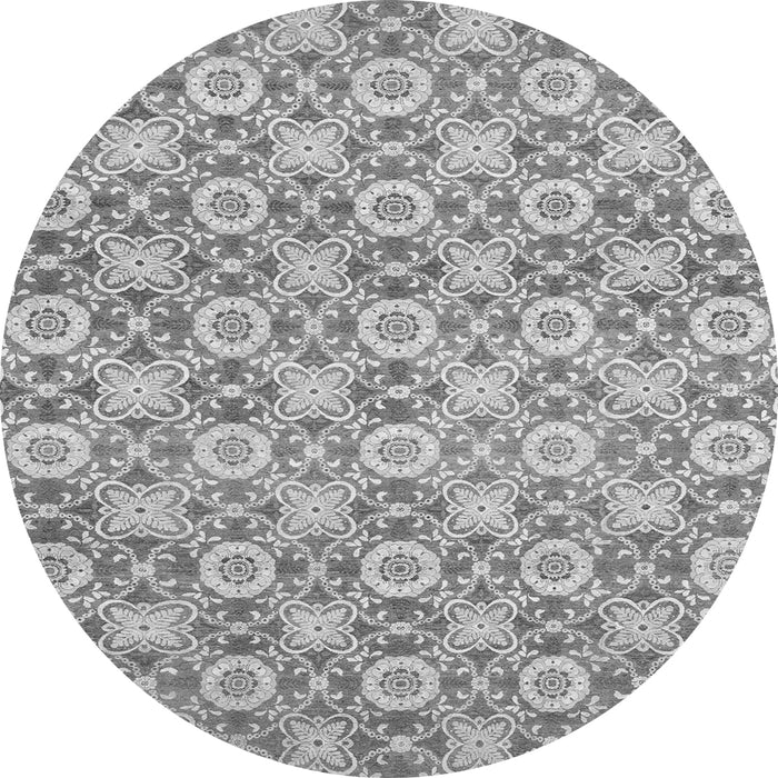 Round Machine Washable Abstract Gray Modern Rug, wshabs2674gry