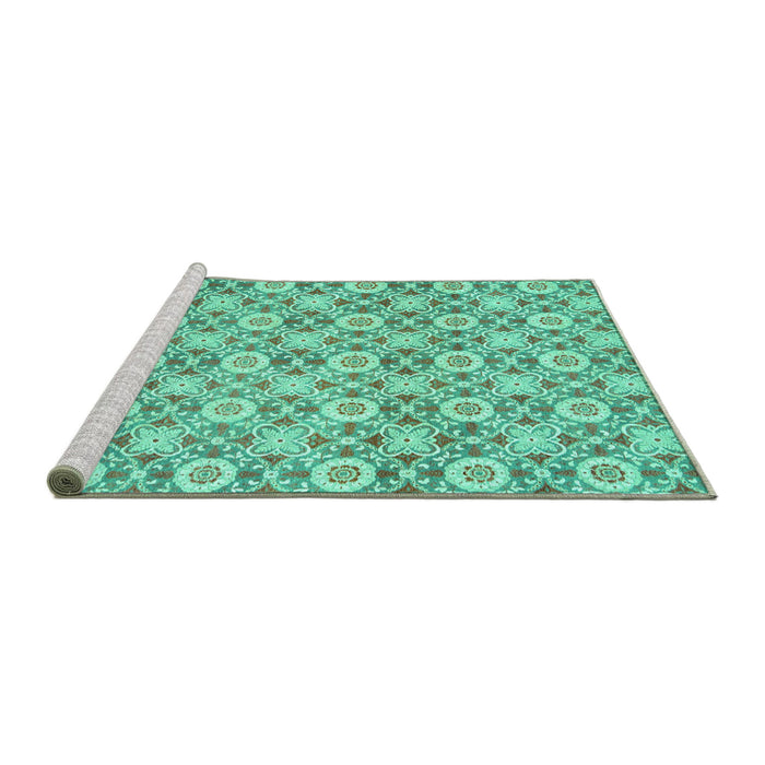 Sideview of Machine Washable Abstract Turquoise Modern Area Rugs, wshabs2674turq