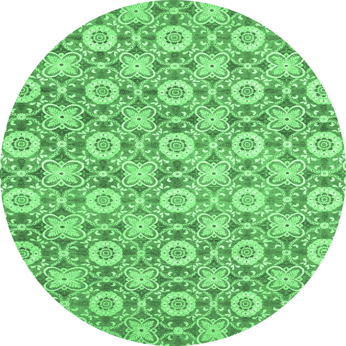 Round Machine Washable Abstract Emerald Green Modern Area Rugs, wshabs2674emgrn