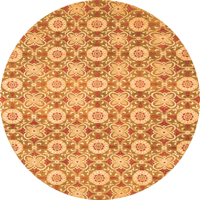 Round Machine Washable Abstract Orange Modern Area Rugs, wshabs2674org