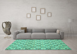 Machine Washable Abstract Turquoise Modern Area Rugs in a Living Room,, wshabs2674turq