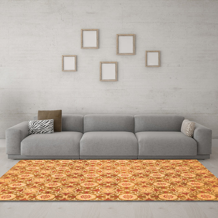 Machine Washable Abstract Orange Modern Area Rugs in a Living Room, wshabs2674org