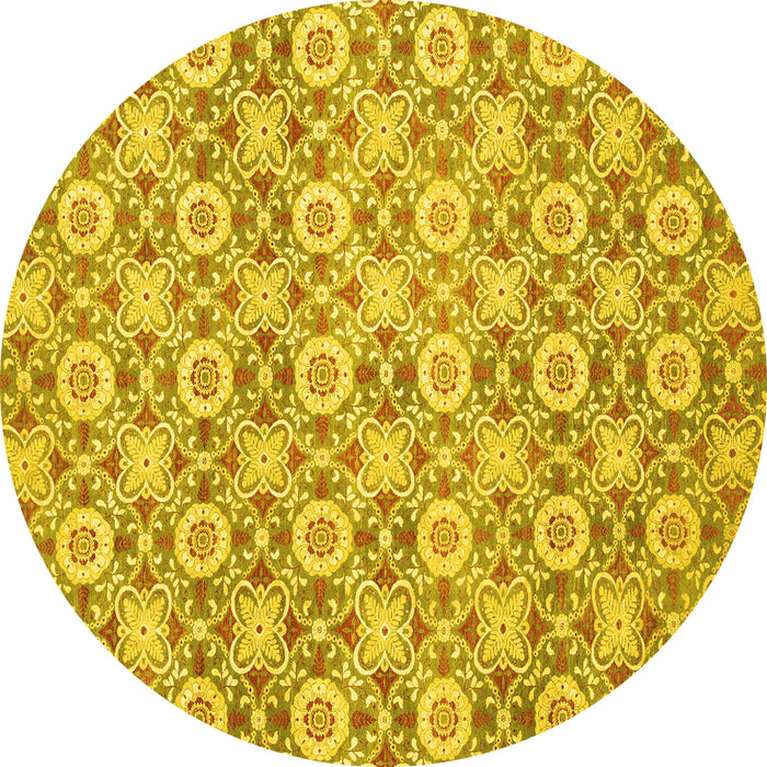 Round Abstract Yellow Modern Rug, abs2674yw