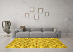 Machine Washable Abstract Yellow Modern Rug in a Living Room, wshabs2674yw