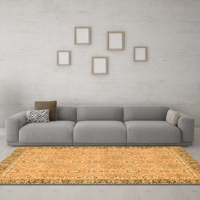Machine Washable Oriental Orange Traditional Area Rugs in a Living Room, wshabs2675org