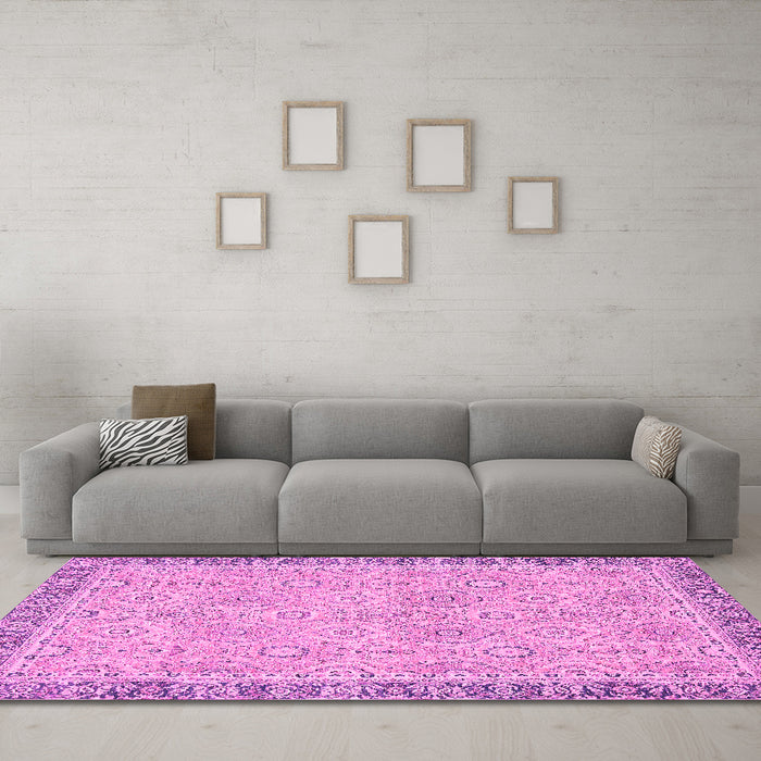 Machine Washable Oriental Pink Traditional Rug in a Living Room, wshabs2675pnk