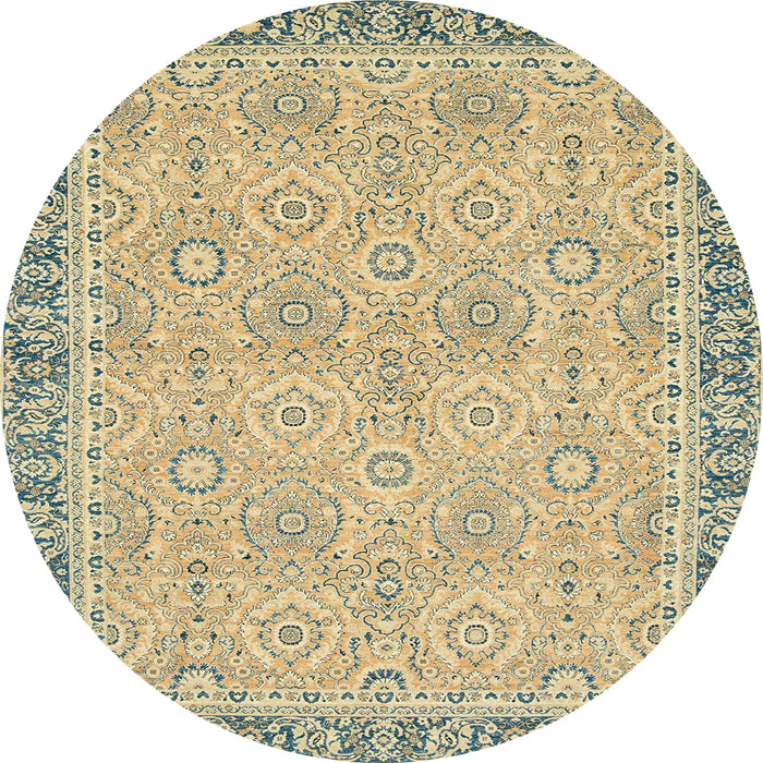 Round Abstract Brown Gold Oriental Rug, abs2675