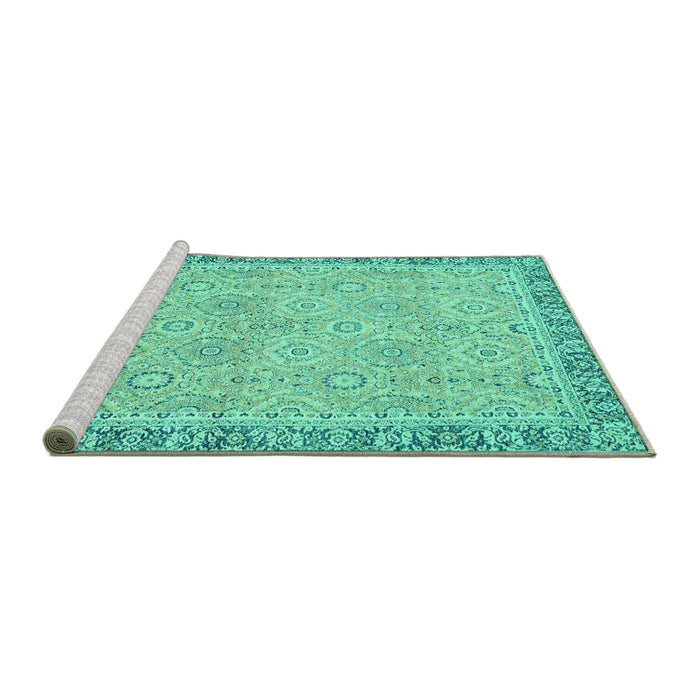 Sideview of Machine Washable Oriental Turquoise Traditional Area Rugs, wshabs2675turq