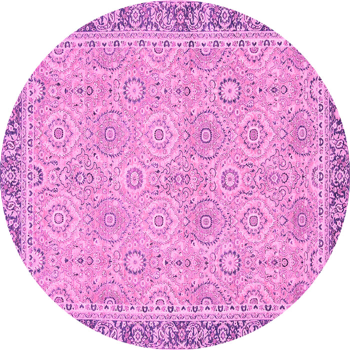 Round Machine Washable Oriental Pink Traditional Rug, wshabs2675pnk