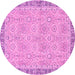 Round Machine Washable Oriental Pink Traditional Rug, wshabs2675pnk