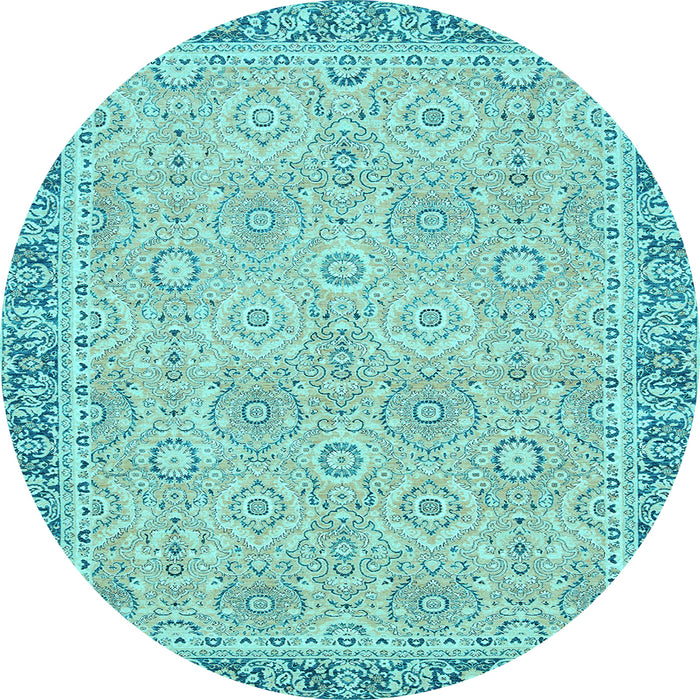 Round Machine Washable Oriental Light Blue Traditional Rug, wshabs2675lblu
