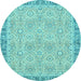 Round Machine Washable Oriental Light Blue Traditional Rug, wshabs2675lblu