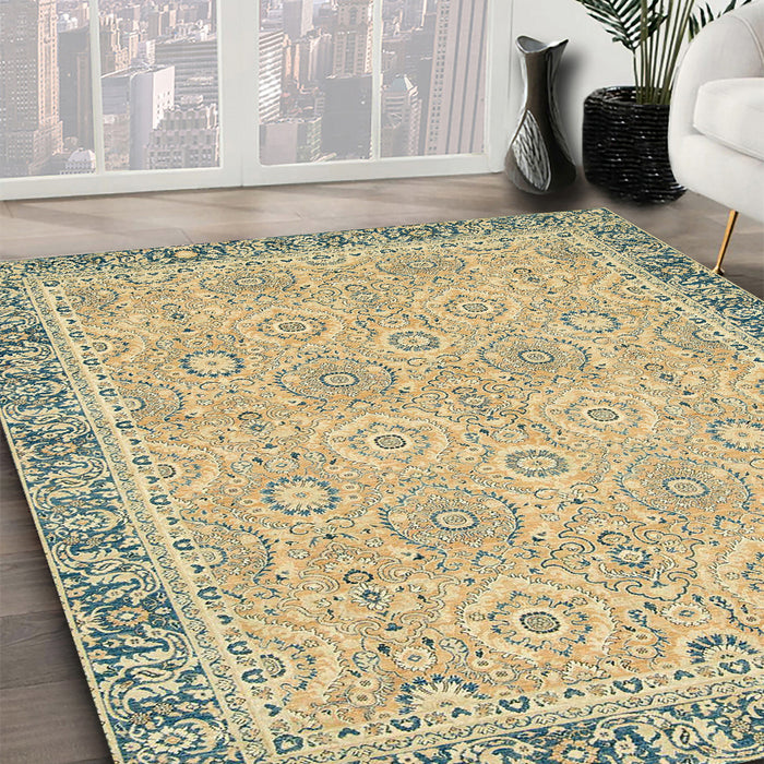 Machine Washable Abstract Brown Gold Rug in a Family Room, wshabs2675